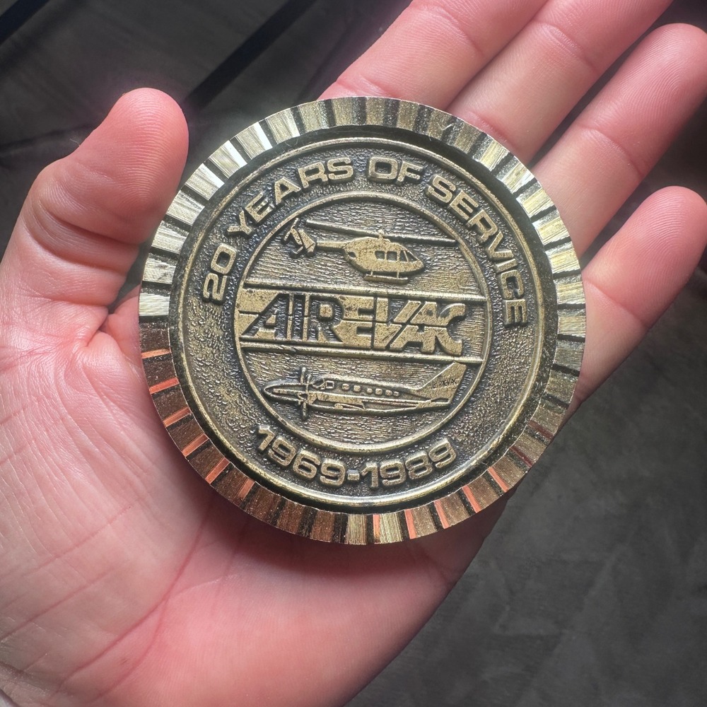 Vintage Air-Evac 20 Years of Service Medallion 1969-1989 Aviation Paperweight